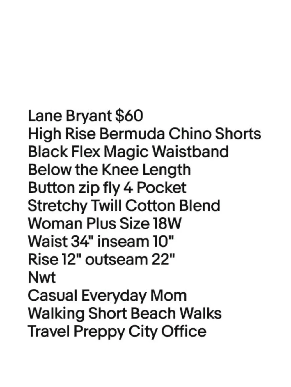 Lane Bryant High Rise Bermuda Shorts Sz 18W 34/10 Black Flex Magic Waistband Nwt